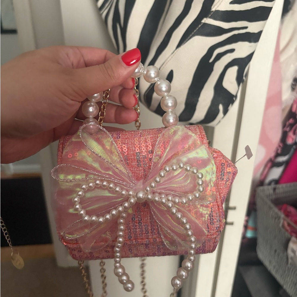 Pink Crossbody Bag with Rhinestone Bow
